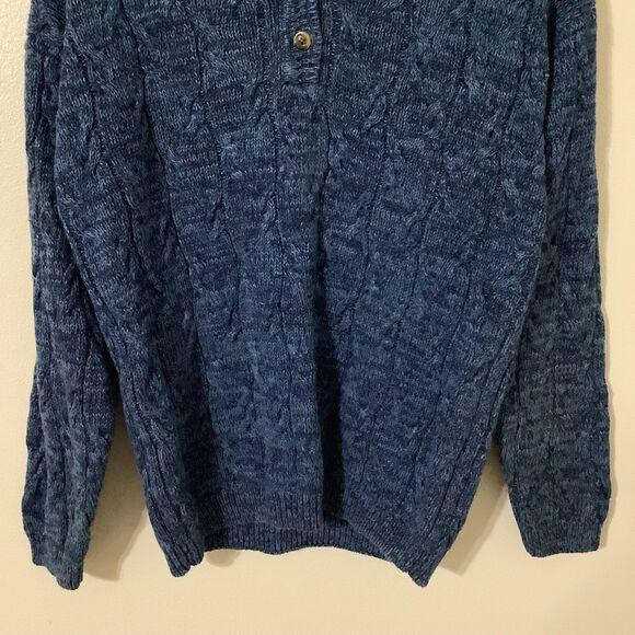 American Weekend Vintage Blue Grandpacore Cable Knit Fisherman Button Sweater S - Picture 3 of 8